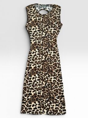 Gamiss Leopard Print Backless Bodycon Dress 100% Cotton Midi Knee Length Small